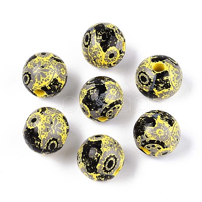 Bohemian Style Printed Schima Wood Beads WOOD-T032-31G-1