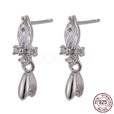 Rhodium Plated 925 Sterling Silver Stud Earring Findings STER-F048-34P-1