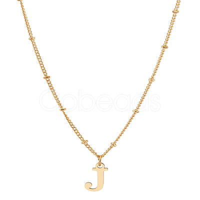1Pc Brass Chain & 304 Stainless Steel Letter Pendant Necklaces NJEW-LP0001-35J-G-1