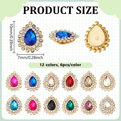 72Pcs 12 Colors Sew on Rhinestones GLAA-PH0004-08-1