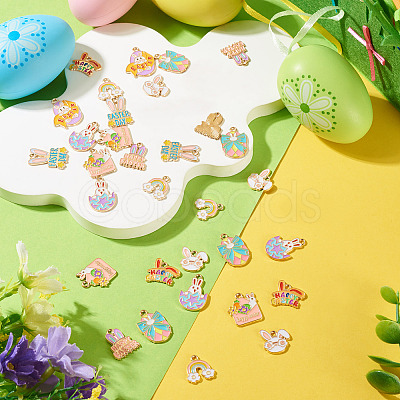 36Pcs 9 Styles Easter Alloy Enamel Pendants ENAM-TA0003-91-1
