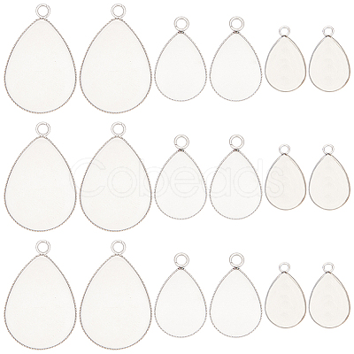 60Pcs 3 Styles 304 Stainless Steel Pendant Cabochon Settings STAS-SC0006-17-1