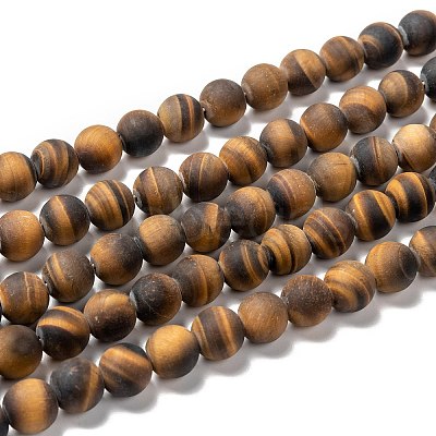 Natural Frosted Tiger Eye Round Bead Strands LS-G-M064-10mm-02-1