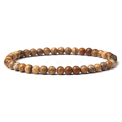 4mm Round Natural Picture Jasper Beads Bracelet for Men KG3069-8-1