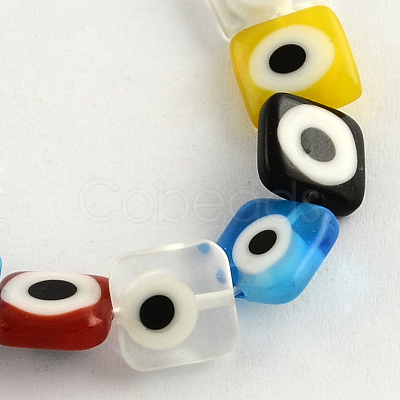 Square Handmade Evil Eye Lampwork Beads Strands LAMP-R004-05-1