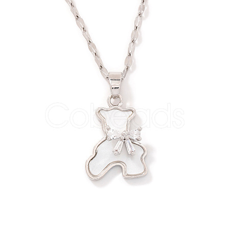 Cute Mini Cartoon Bear Brass Cubic Zirconia Pendant Necklaces for Women JK9579-1-1