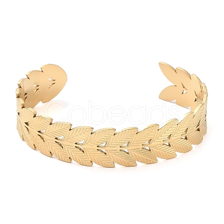 304 Stainless Steel Leafy Branch Cuff Bangle for Women BJEW-D061-06G-1