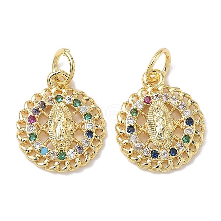 Holy Virgin Theme Brass Cubic Zirconia Charms KK-L253-32G-01-1
