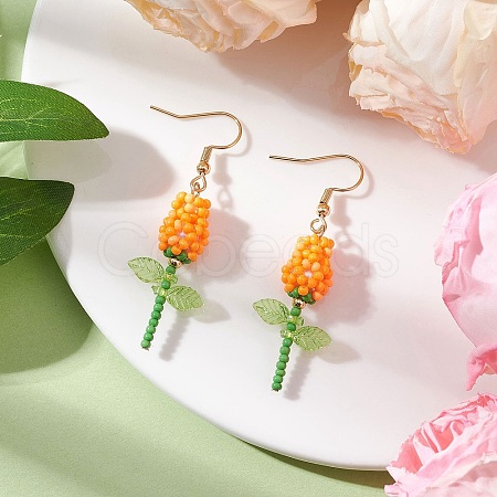 Stainless Steel Glass Flower Dangle Earrings EJEW-MZ00574-01-1