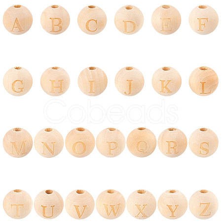 52 Pcs 26 Styles Unfinished Natural Wood European Beads WOOD-SC0001-32-1