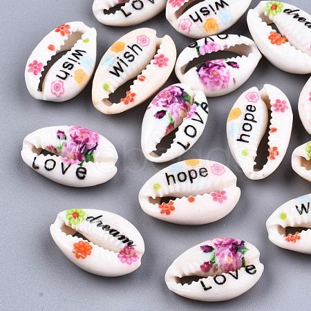 Printed Natural Cowrie Shell Beads SHEL-S266-16-1
