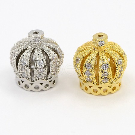 Crown Brass Micro Pave Cubic Zirconia Beads ZIRC-D026-01-1