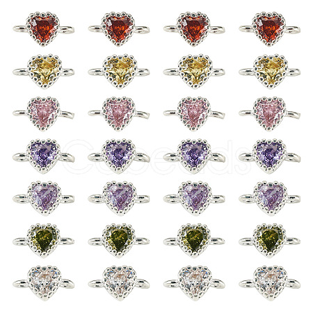 28Pcs 7 Colors Brass Pave Cubic Zirconia Heart Links Connector Charms KK-TA0003-47-1