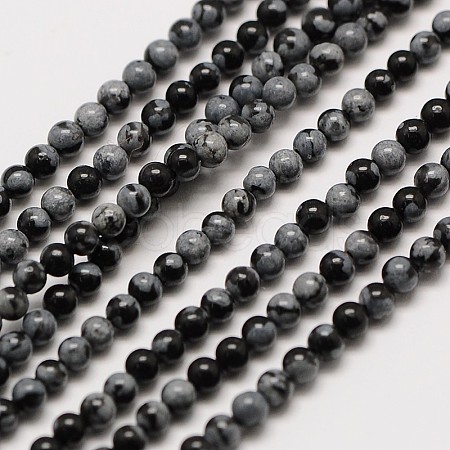 Natural Snowflake Obsidian Round Bead Strands G-A130-3mm-17-1