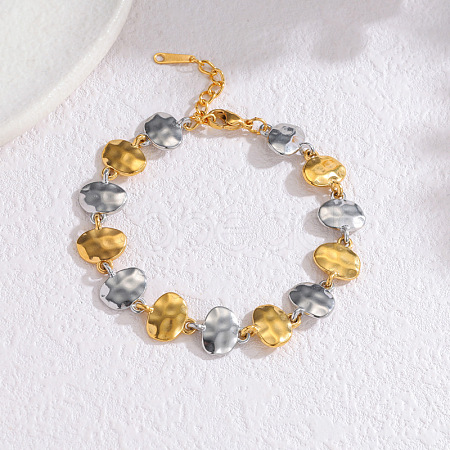 Two Tone Hammered 304 Stainless Steel Bracelets Nuggets Link Chain Bracelets for Women FS-WGBFBF0-03-1