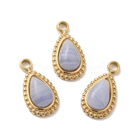 Natural Blue Lace Agate Teardrop Charms STAS-B074-04G-02-1