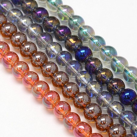 Electroplate Crystal Glass Round Beads Strands EGLA-F037-8mm-A-1