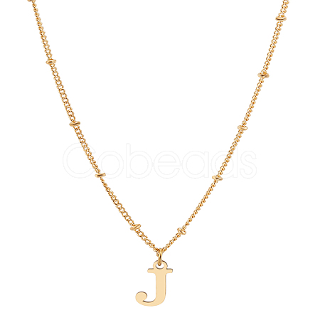 1Pc Brass Chain & 304 Stainless Steel Letter Pendant Necklaces NJEW-LP0001-35J-G-1