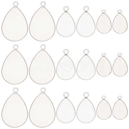 60Pcs 3 Styles 304 Stainless Steel Pendant Cabochon Settings STAS-SC0006-17-1
