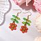 Handmade Glass Seed Dangle Earrings, Loom Pattern, Flower, Golden, Red, 52.5x17mm