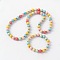 Children's Day Gift Dyed Drum Wood Beaded Kids Necklaces & Stretch Bracelets Jewelry Sets, with Tibetan Style Alloy Beads, Colorful, 17.3 inch, 43mm