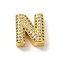 Brass Micro Pave Clear Cubic Zirconia Charms, Real 18K Gold Plated, Letter N, 12.5x11x5mm, Hole: 2mm