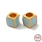 Matte Gold Color 925 Sterling Silver Beads, with Enamel, Square, Aqua, 5x5x5mm, Hole: 3mm