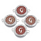 Alloy Enamel Links Connectors, with Crystal Rhinestones, Flat Round with Letter, Silver Color Plated, Letter.G, 22x16x2mm, Hole: 1.8mm