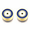 Rack Plating Alloy Enamel Pendants, Light Gold, Cadmium Free & Nickel Free & Lead Free, Flat Round with Evil Eye, Dark Blue, 12x4.5mm, Hole: 2mm