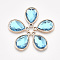 UV Plating Acrylic Pendants, with Acrylic Rhinestone, Faceted, Teardrop, Light Gold, Sky Blue, 25x16x4.5mm, Hole: 2mm