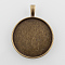 Flat Round Alloy Pendant Cabochon Settings, Plain Edge Bezel Cups, Cadmium Free & Nickel Free & Lead Free, Antique Bronze, Tray: 30mm, 42x33x2mm, Hole: 3.5x5mm