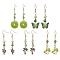 Real 18K Gold Plated Alloy Enamel Dangle Earrings, with Natural Dyed White Jade Round Beaded, Mixed Shapes, 53~65x10~23mm