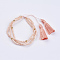 Glass Multi-strand Bracelets, with Brass Round Beads and Nylon Cord Tassel Pendants, PeachPuff, 2 inch(52mm)