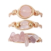 3Pcs 3 Styles Natural Rose Quartz & Amethyst & Green Aventurine Finger Rings RJEW-JR00745-3