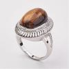 Natural Tiger Eye Finger Rings RJEW-P122-13-2