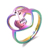 Ion Plating(IP) 304 Stainless Steel Heart with Horse Adjustable Ring for Women RJEW-M149-20RC-3