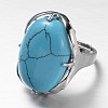 Adjustable Oval Brass Synthetic Turquoise Wide Band Rings RJEW-L062-03G-2