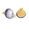 Rack Plating Flat Round Brass With Rhinestone & Natural Pearl Handmade Indonesia Stud Earrings EJEW-U010-02D-G-2