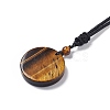 Natural Gemstone Flat Round with Tree of Life Pendant Necklace with Nylon Cord for Women NJEW-P274-03-5