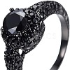 Flat Round Brass Jet Rhinestone Finger Rings FS-WG232E0-02-3