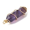 3Pcs 3 Styles Natural Amethyst Copper Wire Wrapped Pointed Pendants PALLOY-JF02460-02-4