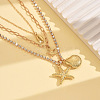 Boho Summber Beach Alloy Crystal Rhinestone Starfish Shell Shape Pendant 3 Layer Necklaces for Women WG7EBB2-01-3