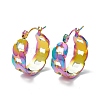 304 Stainless Steel Cuban Link Chunky Hoop Earrings for Women Ion Plating(IP) EJEW-P197-07MC-1
