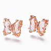 Cubic Zirconia Butterfly Stud Earrings with Glass KK-S365-003-2