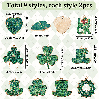 SUNNYCLUE 18Pcs 9 Styles Saint Patrick's Day Alloy Enamel Pendants ENAM-SC0004-61-1