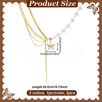 2Pcs 2 Colors Alloy Crystal Rhinestone Butterfly Pendant Necklaces NJEW-HY0001-30-1