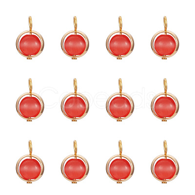 12Pcs Brass & Glass Imitation Cat Eye Round Charms PALLOY-TAC0237-05-1