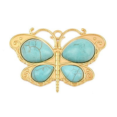Bohemian Style 304 Stainless Steel with Synthetic Turquoise Big Pendants STAS-G381-02G-08-1