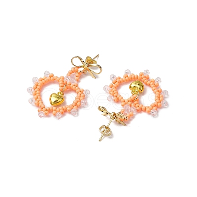Glass Seed Beads Dangle Stud Earrings EJEW-MZ00396-02-1