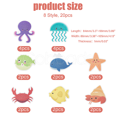 20Pcs 8 Style Ocean Animals PEVA Bathtub Non-Slip Stickers AJEW-WH0248-499-1